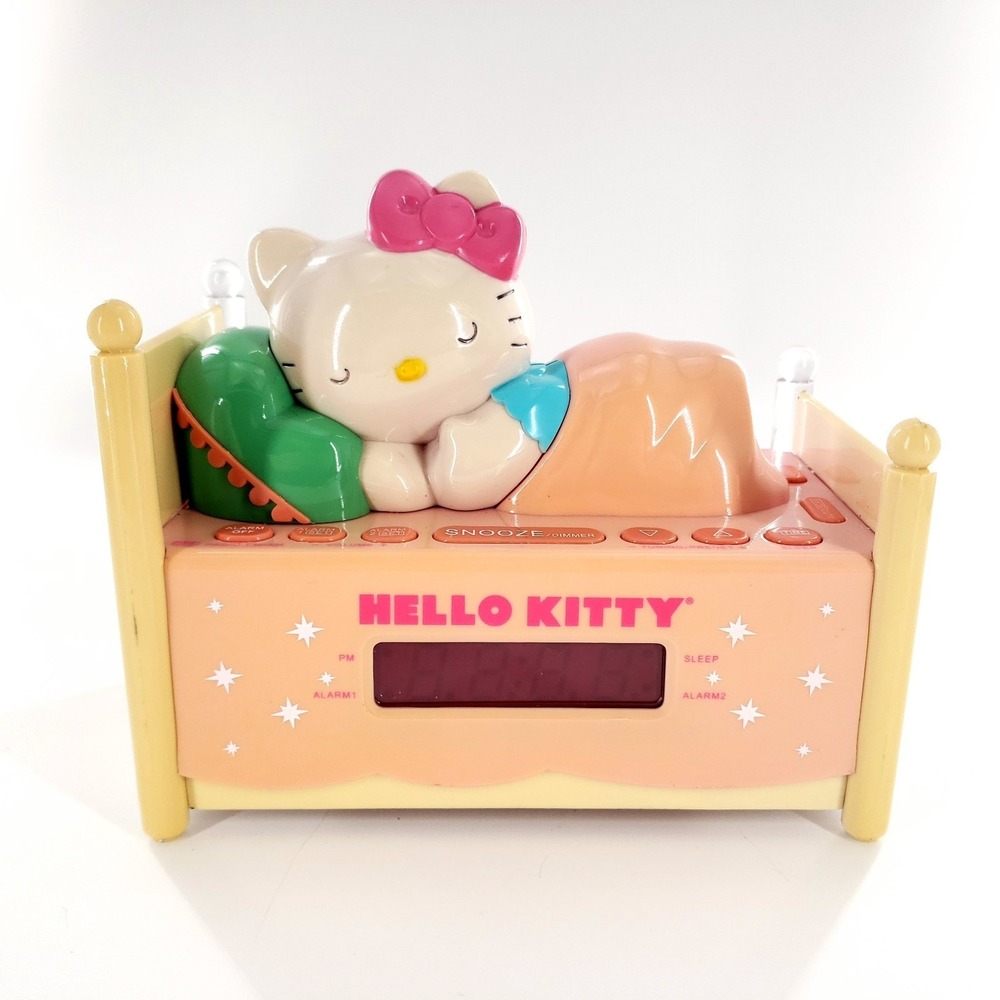 Hello Kitty Sleeping Kitty Alarm Clock Radio Nightlight Tested & Works